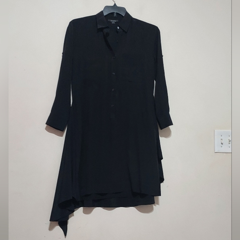 Acrobat 100% Silk Black Asymmetric Shirt Dress Sz-S